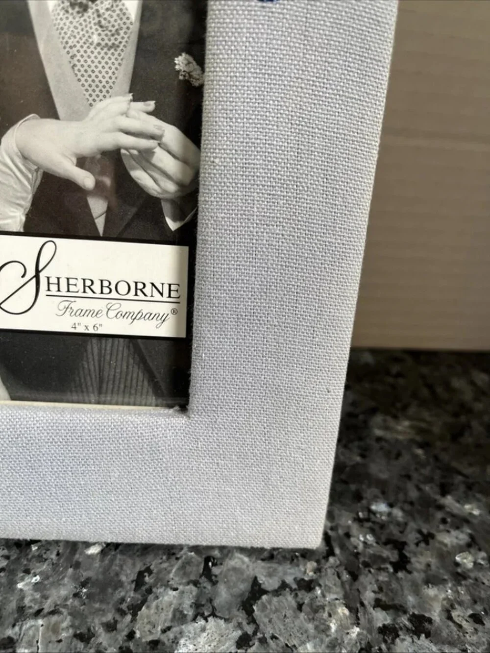 Sherborne Embroidered Floral Picture Frame Blue Gray Fabric 4x6